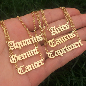 Gothic Zodiac Nameplate Necklace