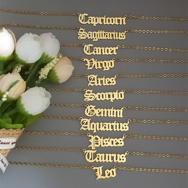 Gothic Zodiac Nameplate Necklace