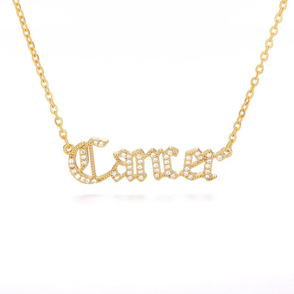 Gothic Rhinestone Zodiac Nameplate Necklace