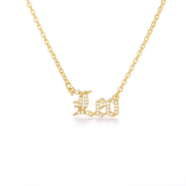 Gothic Rhinestone Zodiac Nameplate Necklace