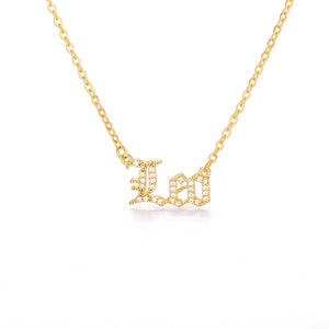 Gothic Rhinestone Zodiac Nameplate Necklace