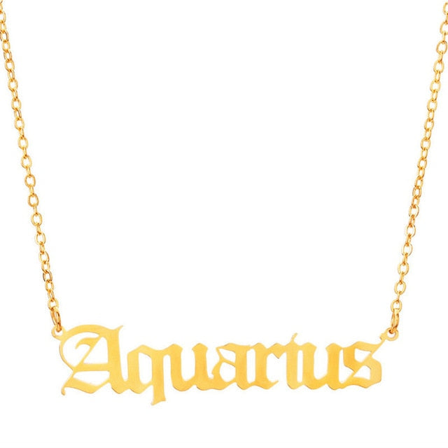 Gothic Zodiac Nameplate Necklace