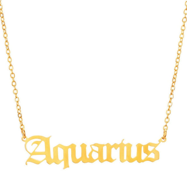 Gothic Zodiac Nameplate Necklace