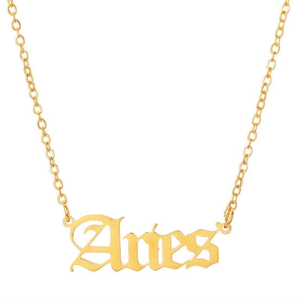 Gothic Zodiac Nameplate Necklace