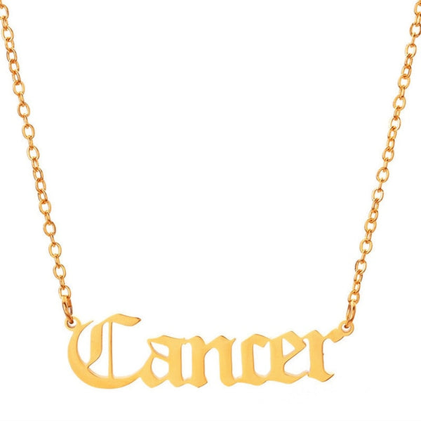 Gothic Zodiac Nameplate Necklace