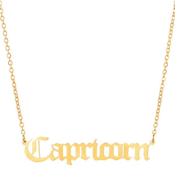 Gothic Zodiac Nameplate Necklace