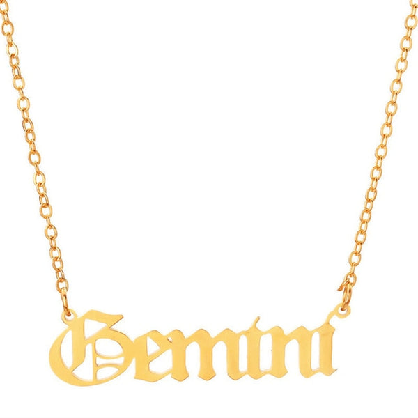 Gothic Zodiac Nameplate Necklace