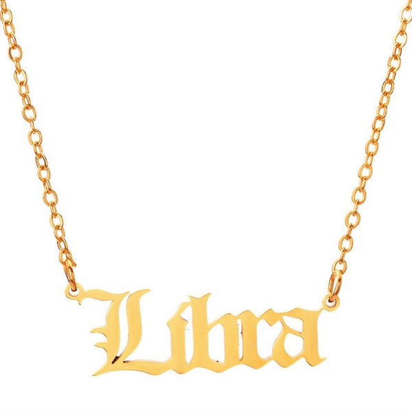 Gothic Zodiac Nameplate Necklace