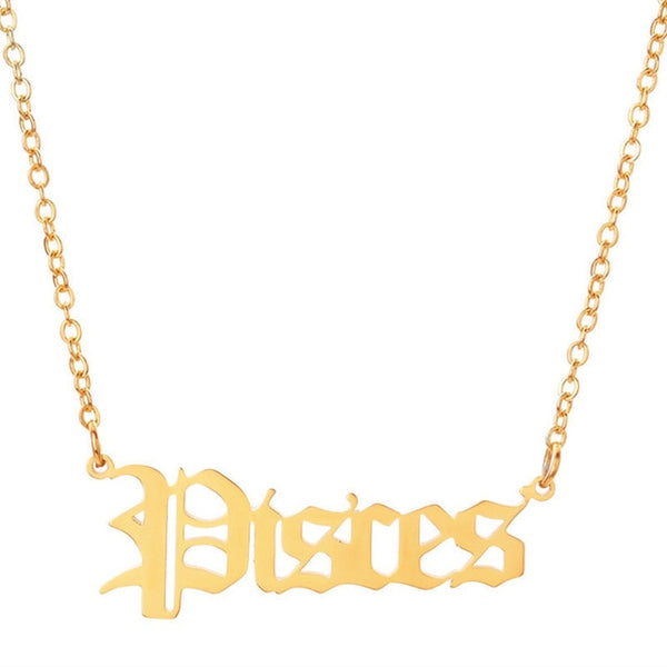Gothic Zodiac Nameplate Necklace