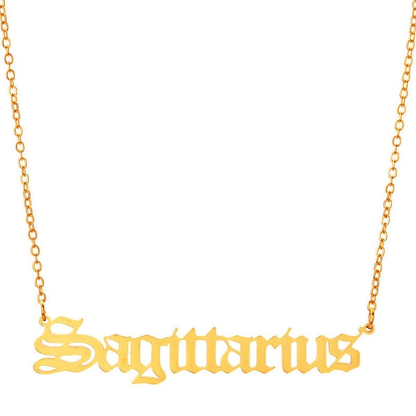 Gothic Zodiac Nameplate Necklace