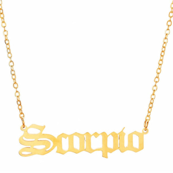 Gothic Zodiac Nameplate Necklace