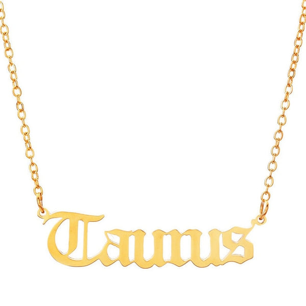 Gothic Zodiac Nameplate Necklace
