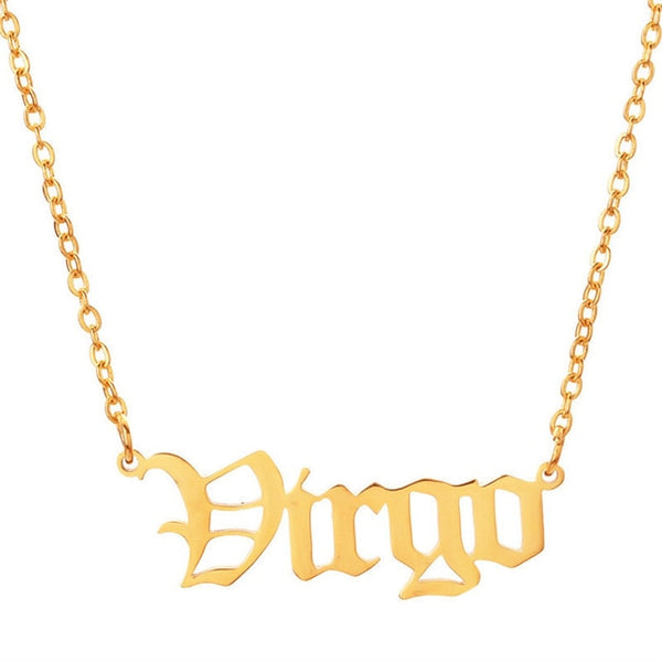 Gothic Zodiac Nameplate Necklace