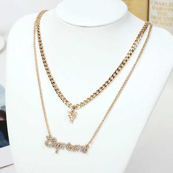 Zodiac Curb Chain Layered Nacklace