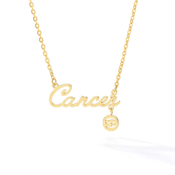 Cursive Zodiac Nameplate Necklace with Charm