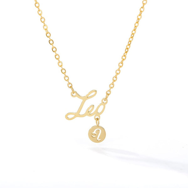 Cursive Zodiac Nameplate Necklace with Charm