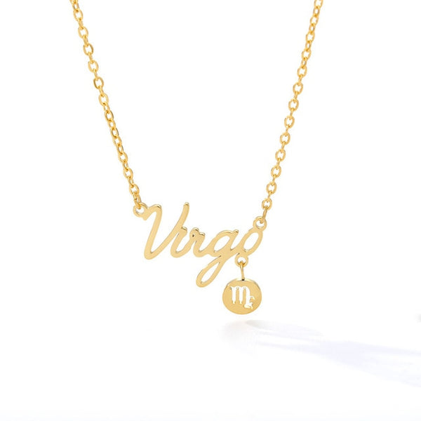 Cursive Zodiac Nameplate Necklace with Charm