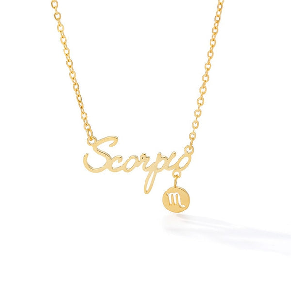 Cursive Zodiac Nameplate Necklace with Charm